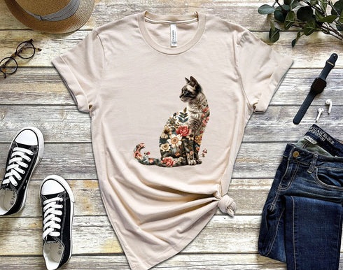 Cat Mom Shirt, Floral Cat Shirt, Cat Mom Tee, Floral Cat Tee, Cat Lover Shirt, Animal Lover Tee, Cat Lovers Tee, Gift For Mom, Gift For Dad